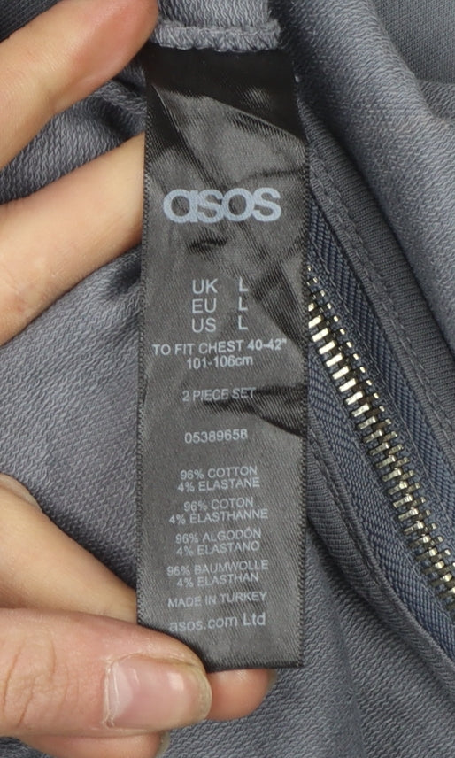 ASOS Womens Grey Long Sleeve Pullover Sweatshirt L Zip Detail Cotton Blend