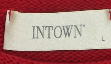 INTOWN Women Red Cotton Long Sleeve Crew Neck Jumper Size L