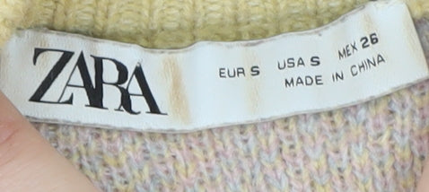 Zara Women's Multicoloured Mock Neck Argyle Wool Blend Jumper S