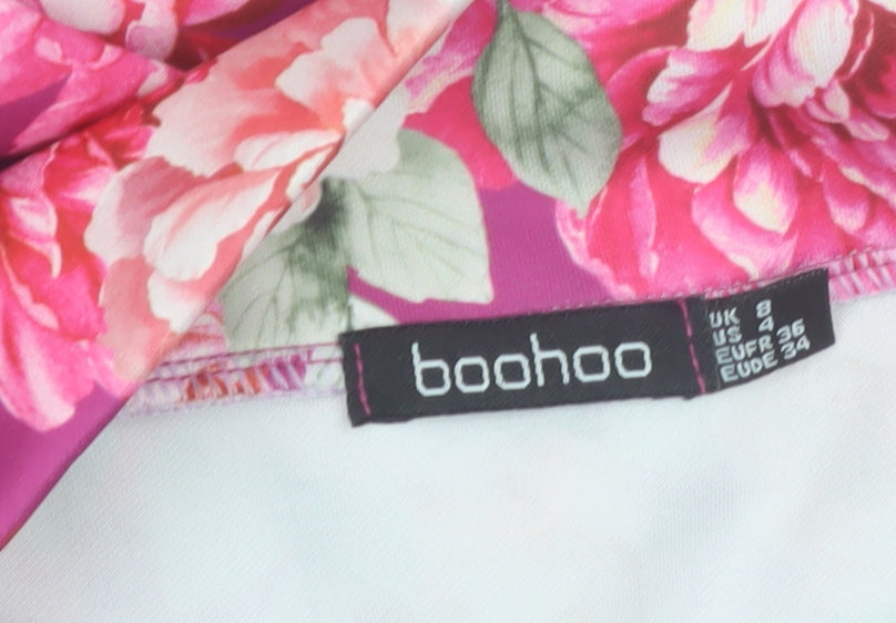 Boohoo Women’s Pink Floral Off Shoulder Fit & Flare Dress Size 8