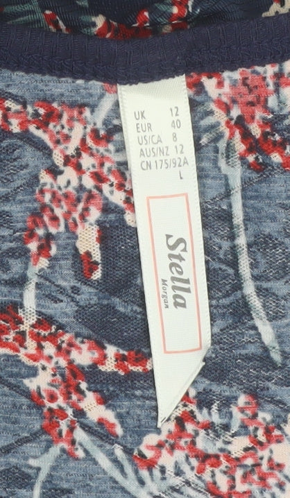 Stella Morgan Women's Blue Floral Short Sleeve Blouse Size 12