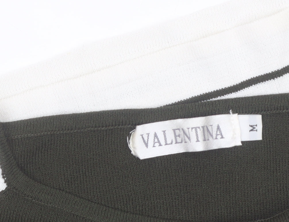 Valentina Womens Black Striped Boat Neck 3/4 Sleeve Knit Top M