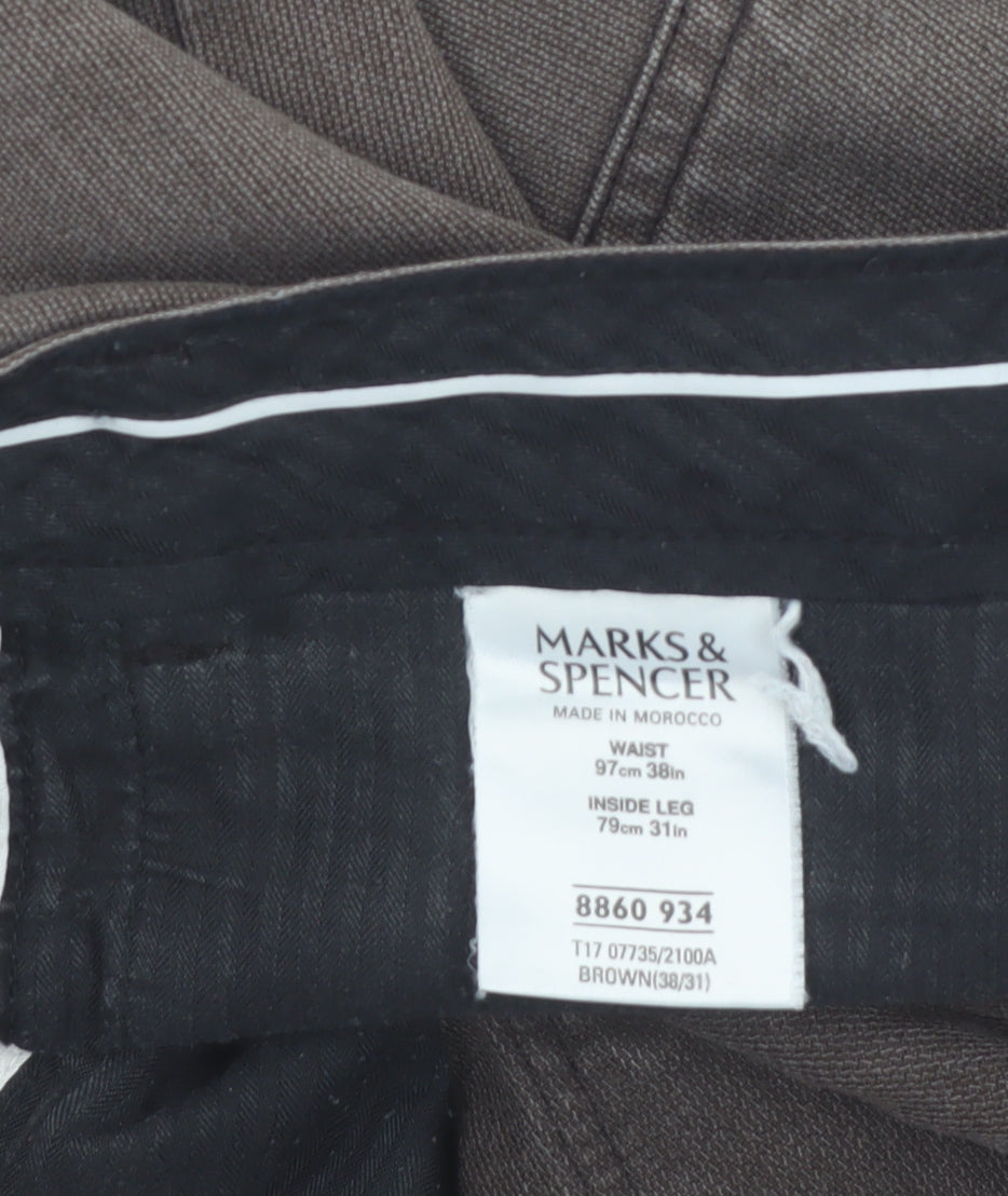 Marks & Spencer Men's Brown Straight Denim Jeans 38W 31L Regular Fit