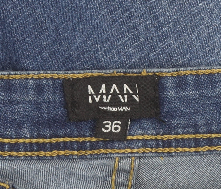 boohooMAN Men's Blue Slim Fit Denim Jeans Size 36 Mid Rise Skinny Style