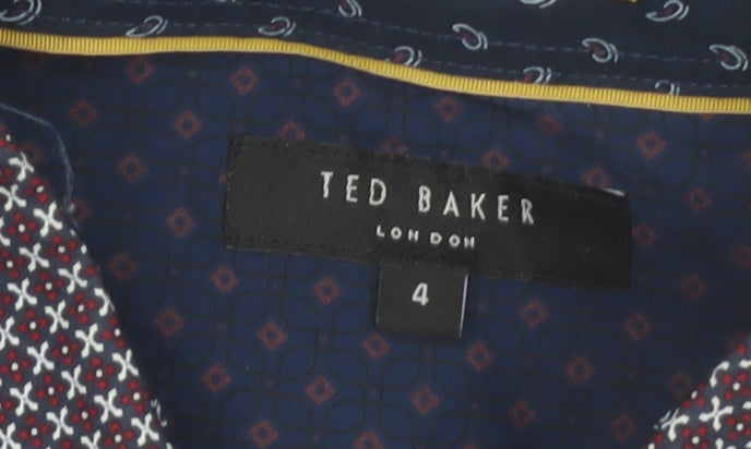 Ted Baker Men’s Blue Geometric Long Sleeve Cotton Shirt Size L