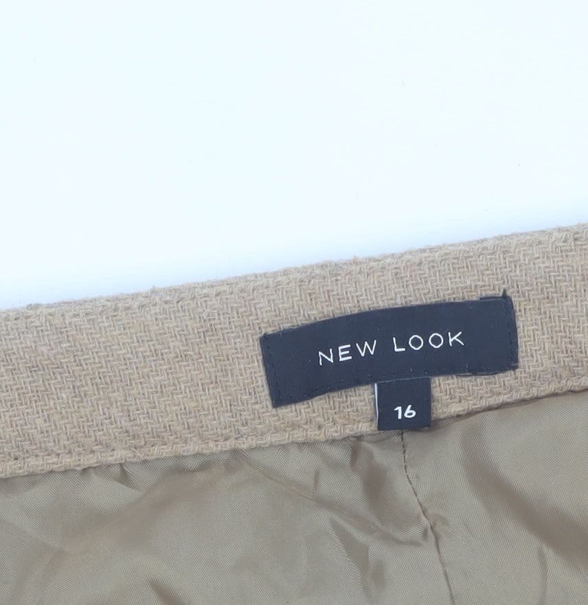 New Look Women's Beige Wool Blend Tweed A-Line Short Skirt Size 16