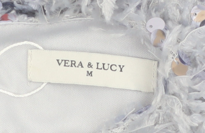 Vera & Lucy Women Silver Sequin Shift Party Dress M
