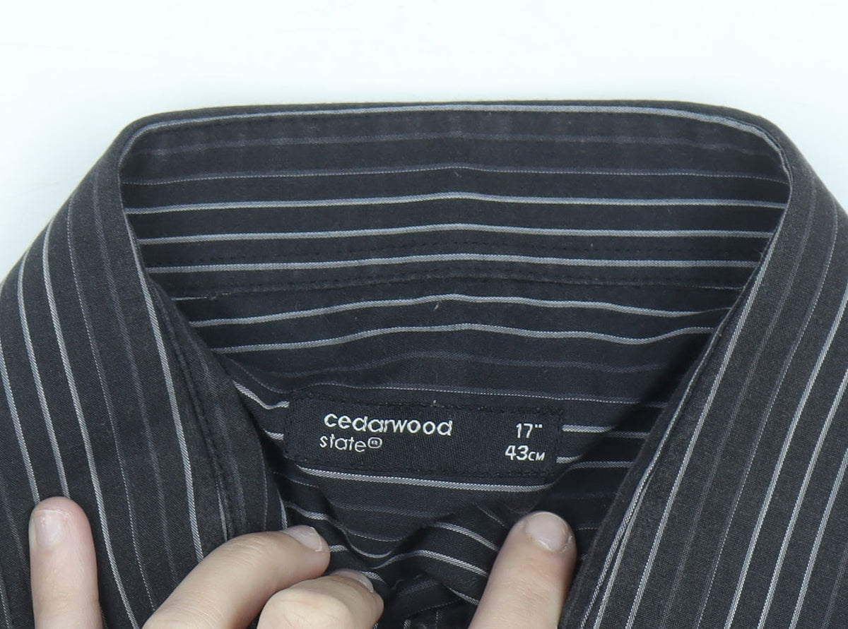 Cedarwood State Men's Black Striped Long Sleeve Button-Up Shirt Size 17