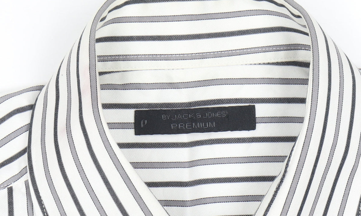 Jack & Jones Men’s White Striped Regular Fit Long Sleeve Cotton Shirt XL
