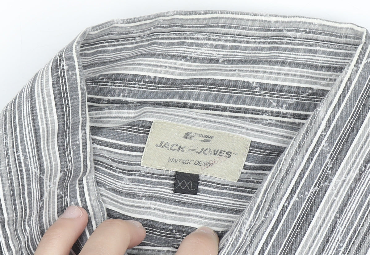 Jack & Jones Men’s Grey Striped 2XL Cotton Button-Up Shirt