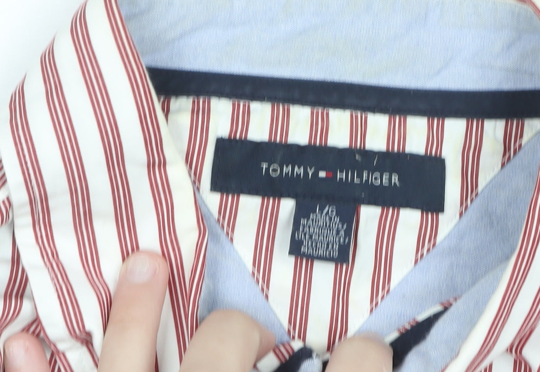 Tommy Hilfiger Men’s Red Striped Button-Down Cotton Shirt L