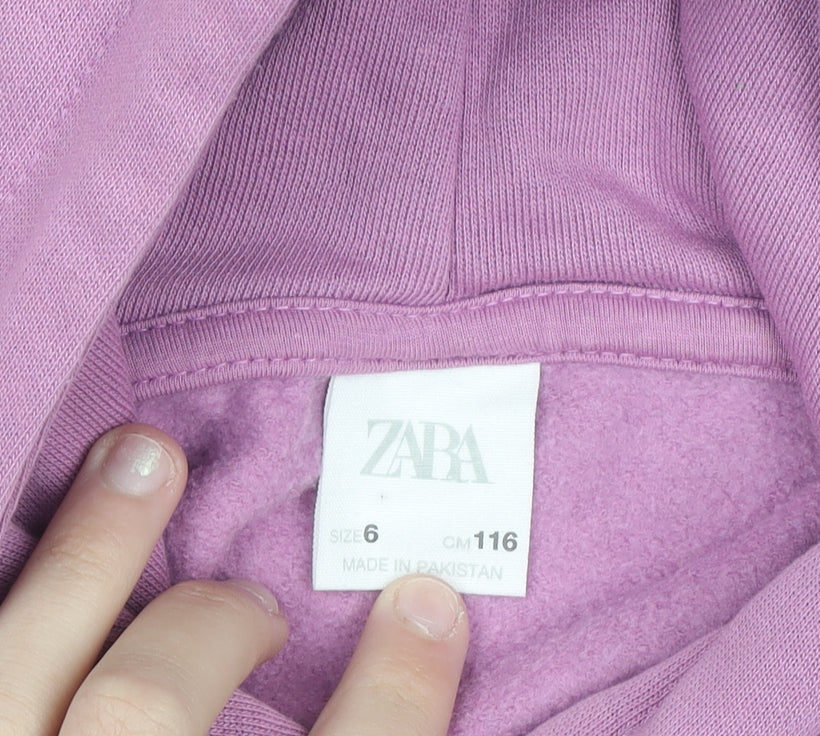 Zara Girls Purple Embroidered Pullover Hoodie - Size 6 Years