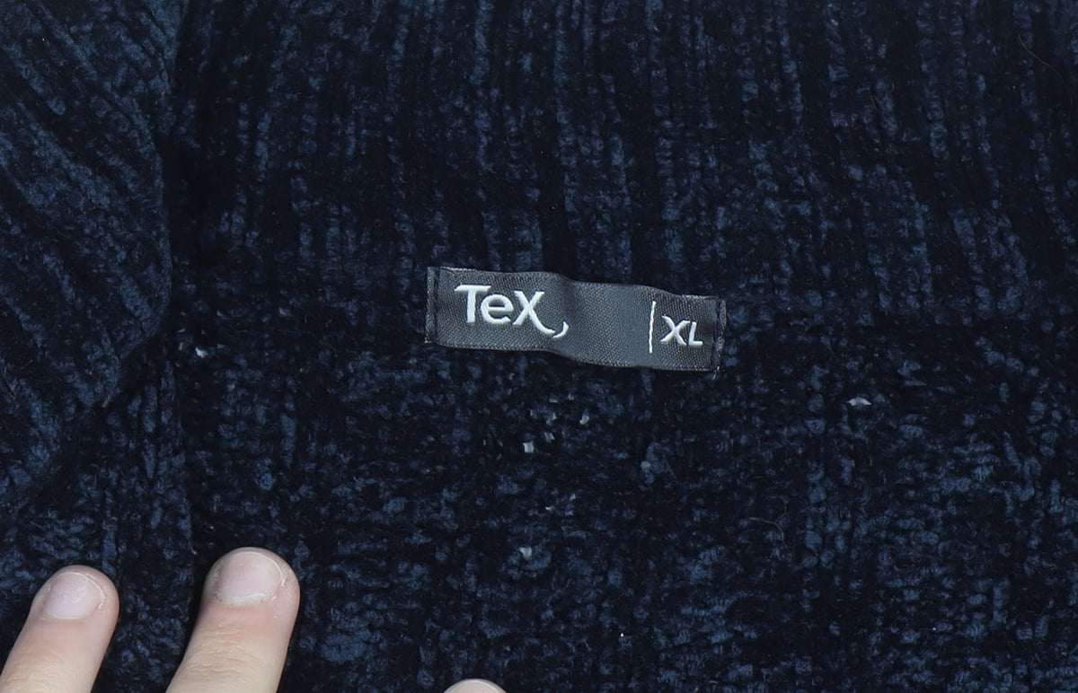 Tex Men's Blue XL Full Zip Chunky Knit Jumper