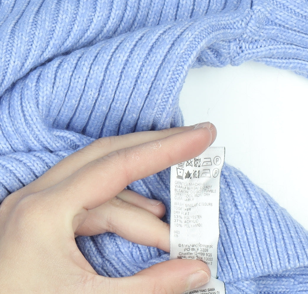 Marks & Spencer Men's Blue Ribbed Knit Crew Neck Jumper L