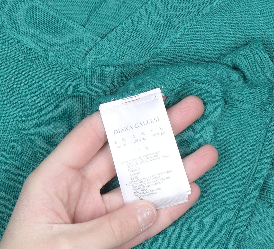 Diana Gallesi Women's Green V-Neck Knit Pullover Jumper XL