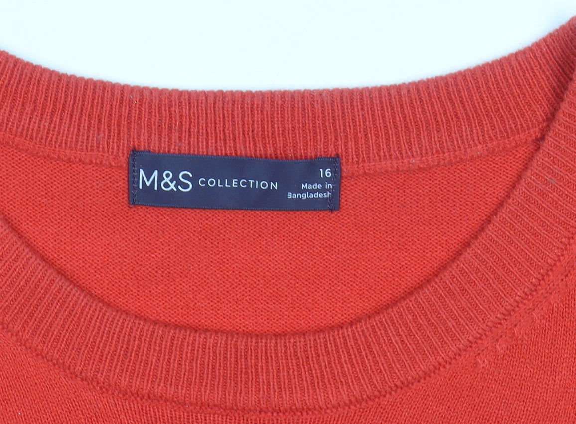 Marks and Spencer Women Red Star Pattern Jumper Size 16 Acrylic Knit
