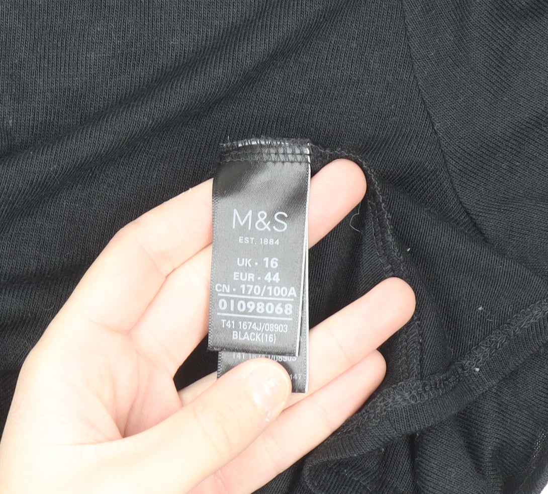 Marks & Spencer Women's Black 3/4 Sleeve Tie Front Pullover Jumper Size 16