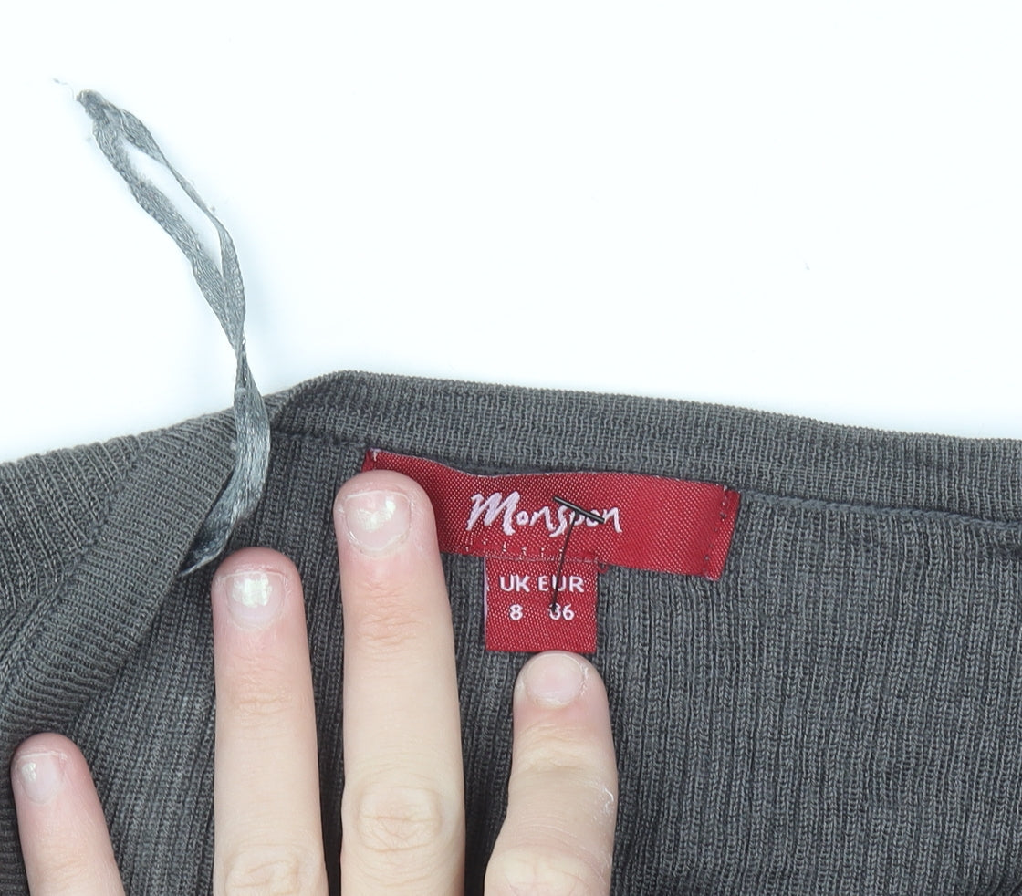 Monsoon Women Grey Size 8 Cardigan Long Sleeve Merino Wool Blend