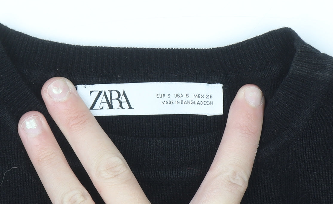 ZARA Women Black Sleeveless Cotton Knit Crew Neck Vest S