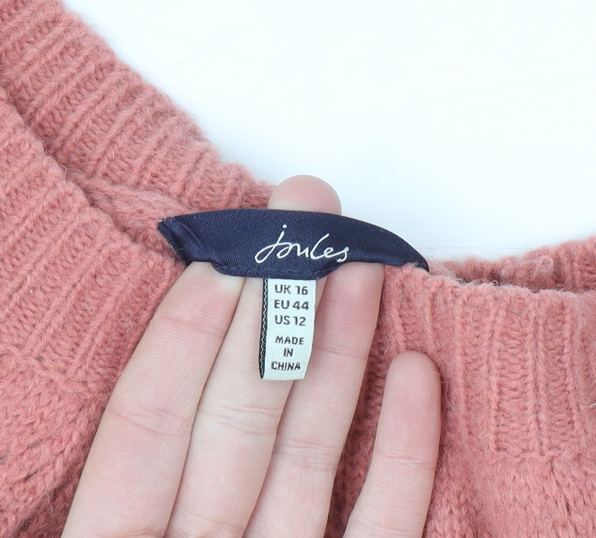 Joules Womens Pink Chunky Knit Crew Neck Pullover Jumper Size 16