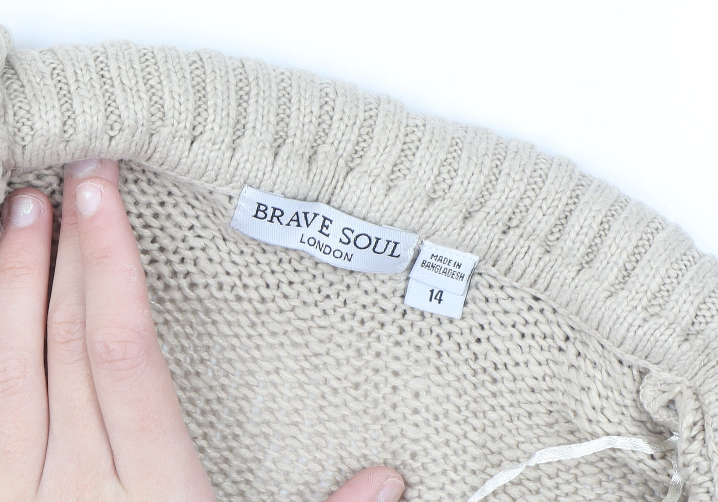 Brave Soul Women Beige Cable Knit Collared Pullover Jumper Size 14