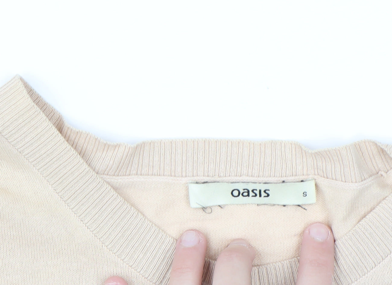 Oasis Women’s Beige Cotton Knit Cardigan Size S Crew Neck