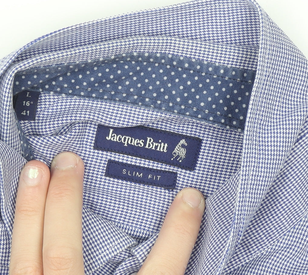 Jacques Britt Men Blue Slim Fit Long Sleeve Button-Up Shirt L 16in