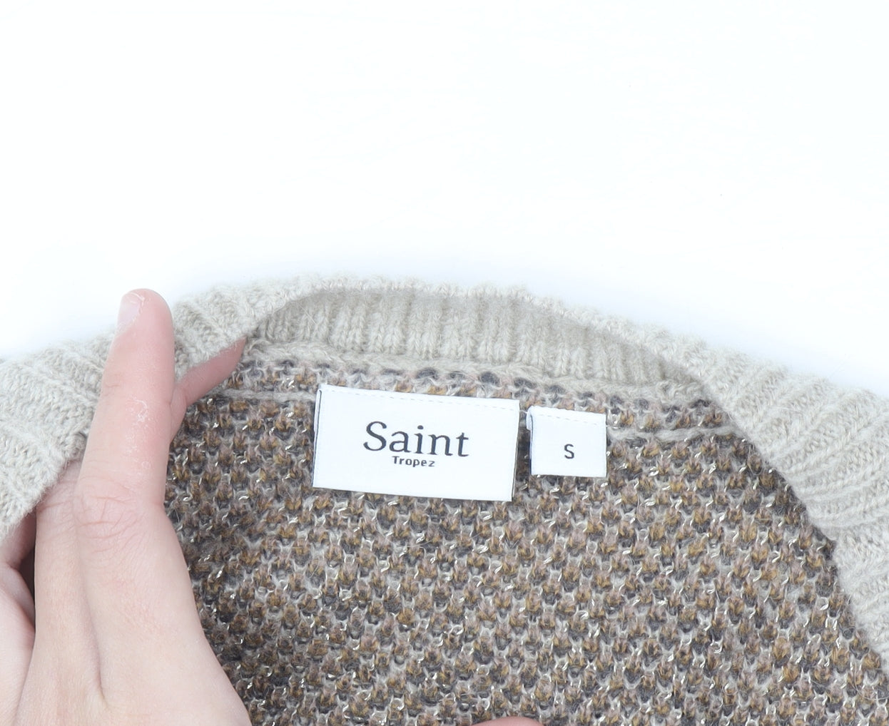 Saint Tropez Beige Knit Geometric Sleeveless Vest S