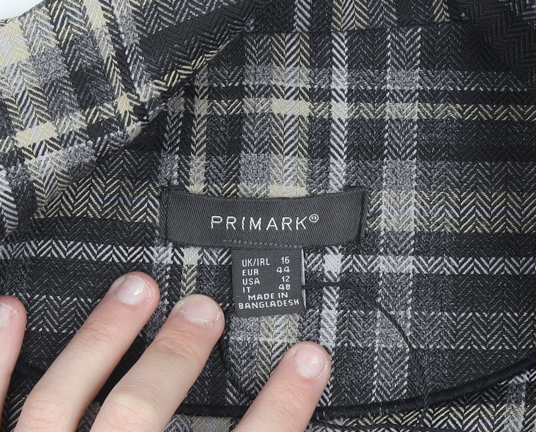 Primark Women Grey Check Mid-Length Overcoat Size 16