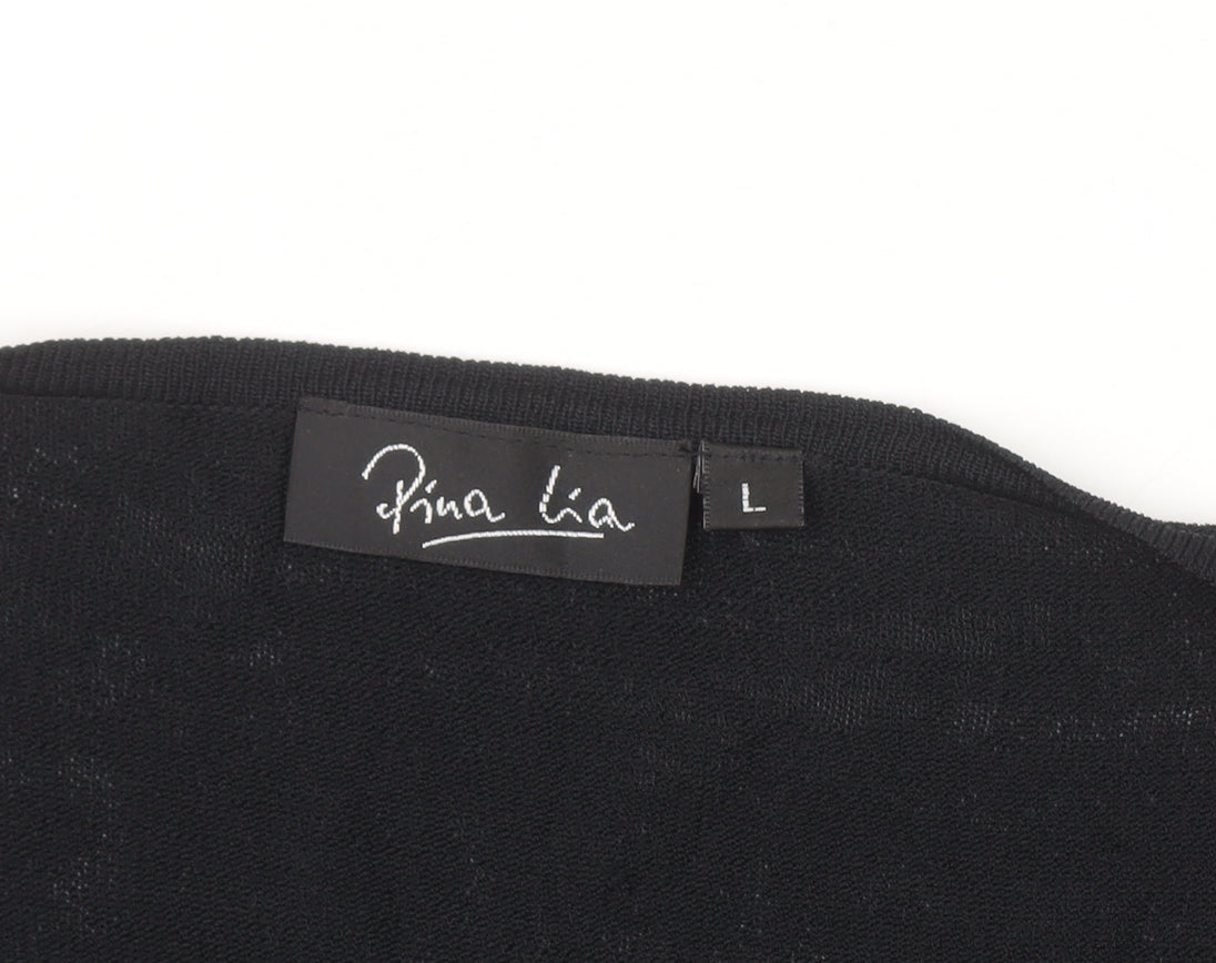 Pina Lia Women’s Black Sequin Trim Knit Cardigan Size L