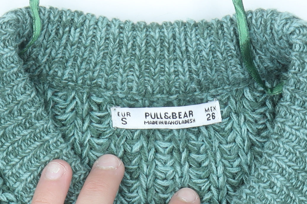 Pull & Bear Women’s Green Chunky Knit Acrylic Jumper Size 8