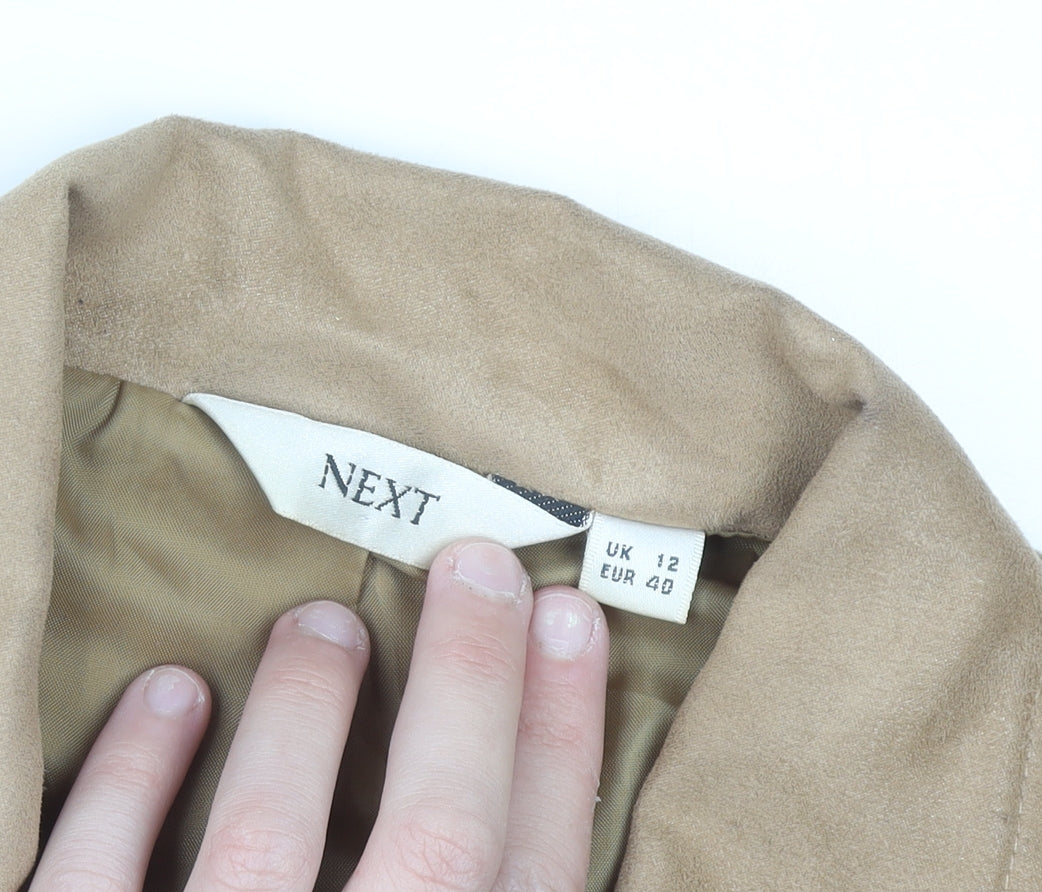 Next Women Beige Faux Suede Zip Jacket UK 12 Regular Fit Lined