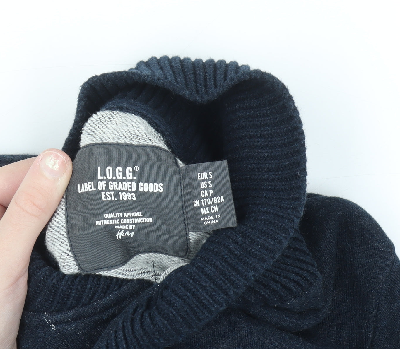 H&M L.O.G.G. Men Blue Cotton Shawl Collar Button Cardigan S
