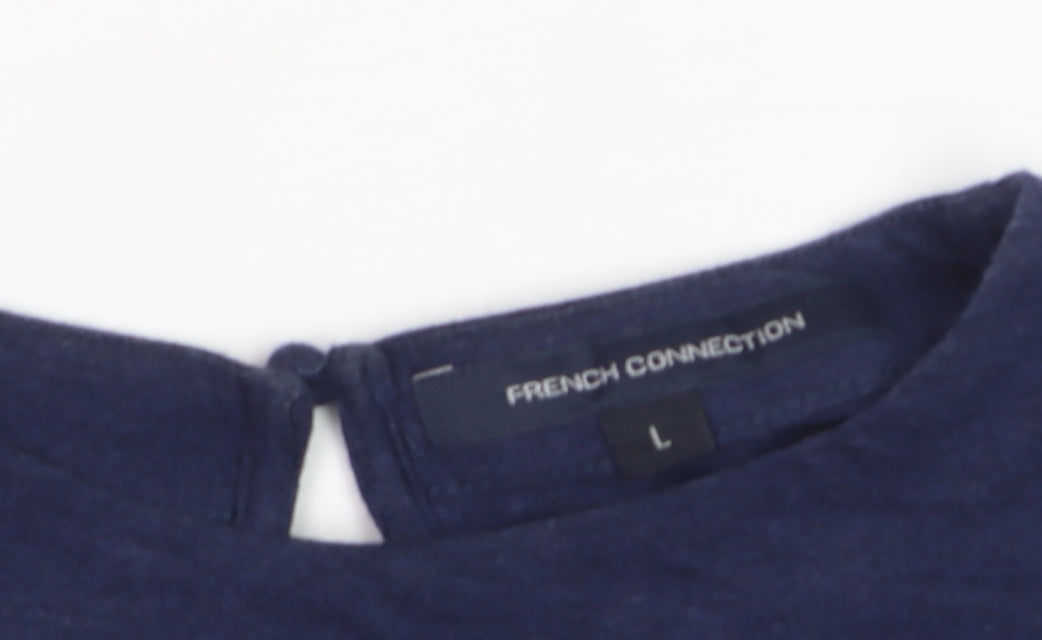 French Connection Men's Blue Colourblock Long Sleeve Cotton Top L