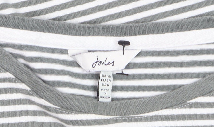 Joules Womens Grey Striped Bee Embroidered Cotton Long Sleeve T-Shirt UK 10