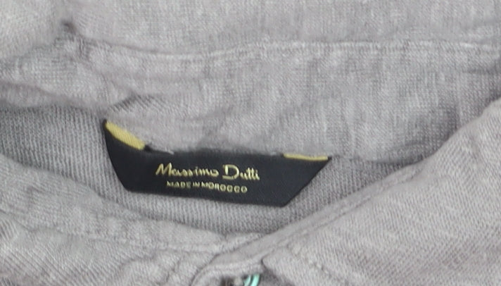 Massimo Dutti Boys Grey Linen Blend Short Sleeve Polo Shirt Size S