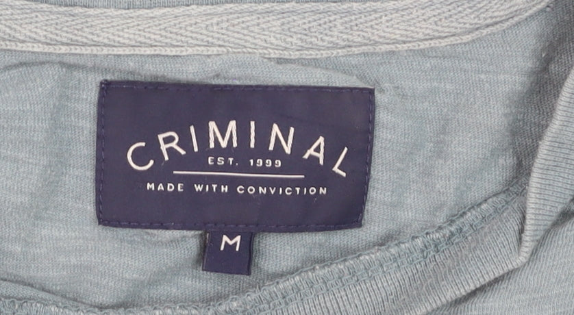 Criminal Men Blue Crew Neck Cotton Short Sleeve T-Shirt M