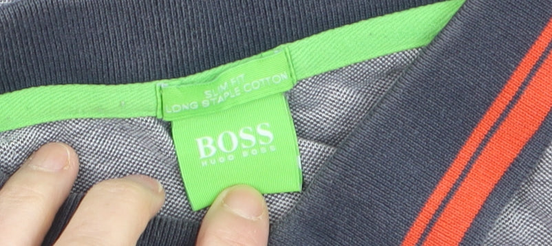 BOSS Boys Grey Slim Fit Cotton Polo Shirt M Short Sleeve