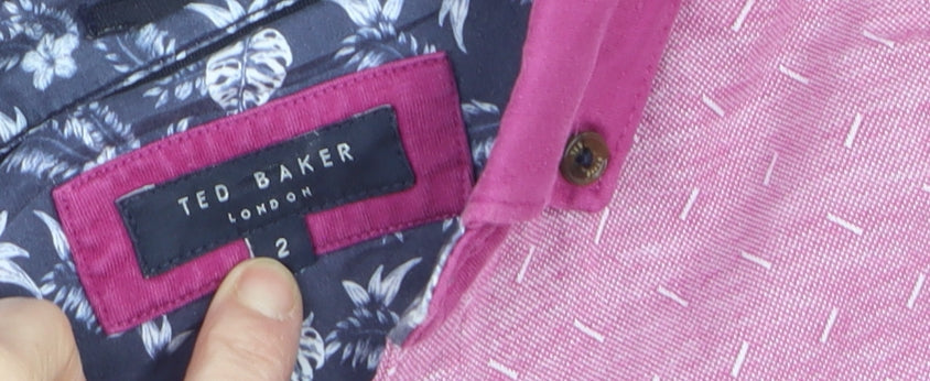 Ted Baker Men's Pink Geometric Print Cotton Polo Shirt M