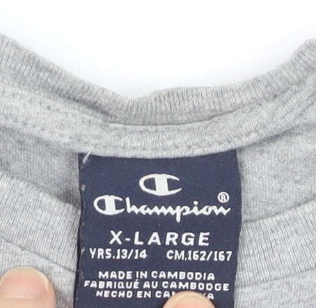 Champion Boys Grey XL 13-14 Years Short Sleeve Cotton Graphic T-Shirt