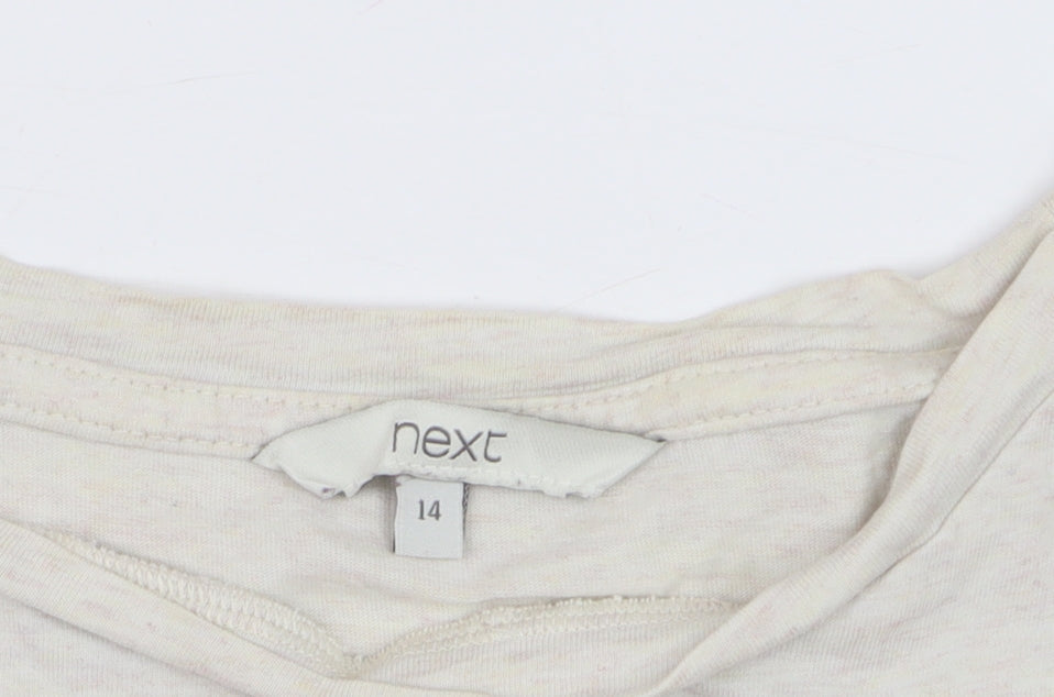 Next Women Beige Star Embroidered Cotton T-Shirt Size 14