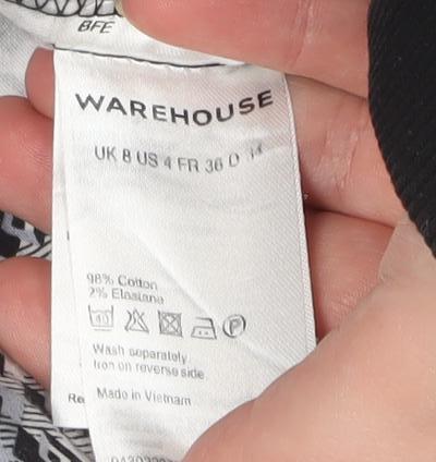 Warehouse Women’s Grey Geometric Slim Trousers Size 8 Cotton Blend