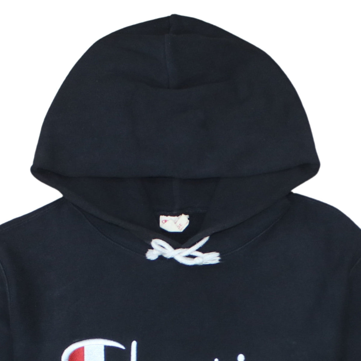 Champion Men's Black Pullover Hoodie Large Embroidered Logo Retro Style