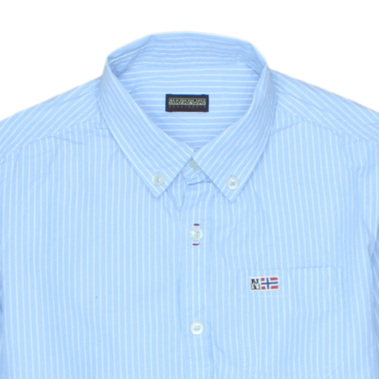 Napapijri Men's Blue Striped Button-Down Cotton Shirt Size S
