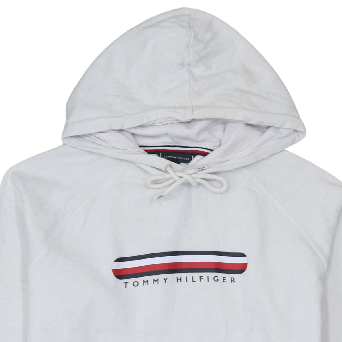 Tommy Hilfiger Women White Pullover Hoodie M Logo Cotton Blend