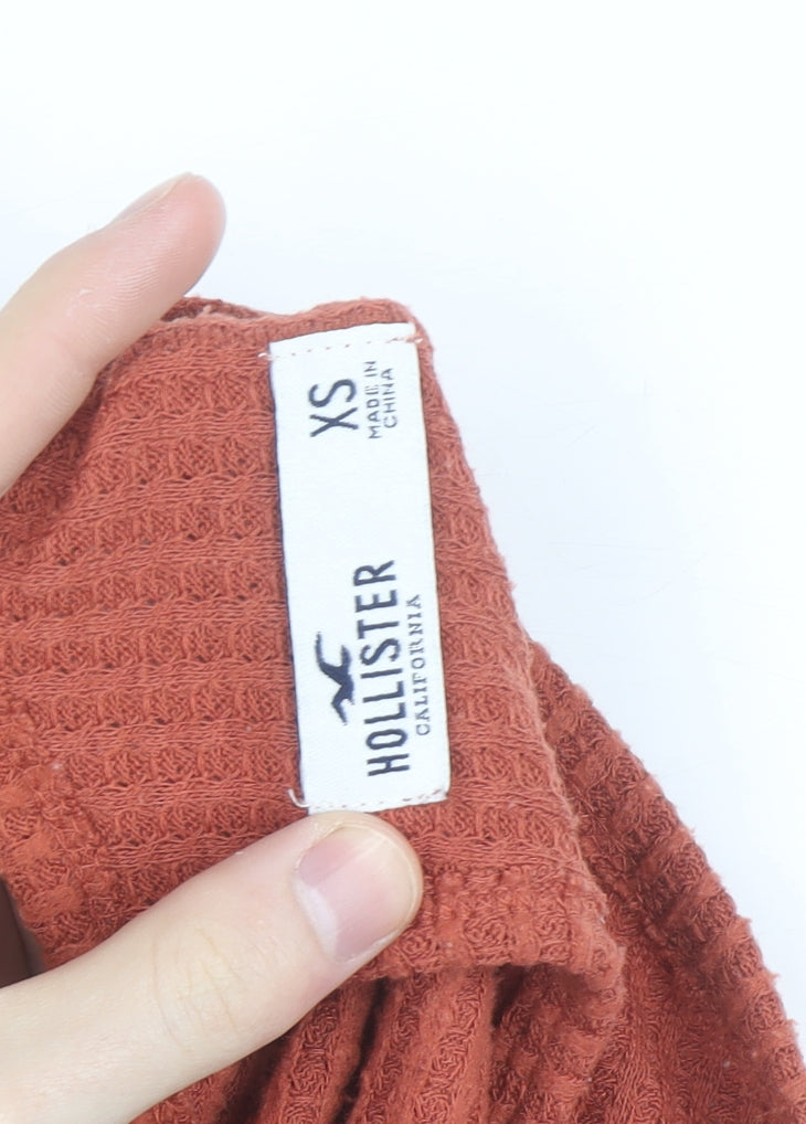 Hollister Womens Brown Cropped Long Sleeve Knit Top XS