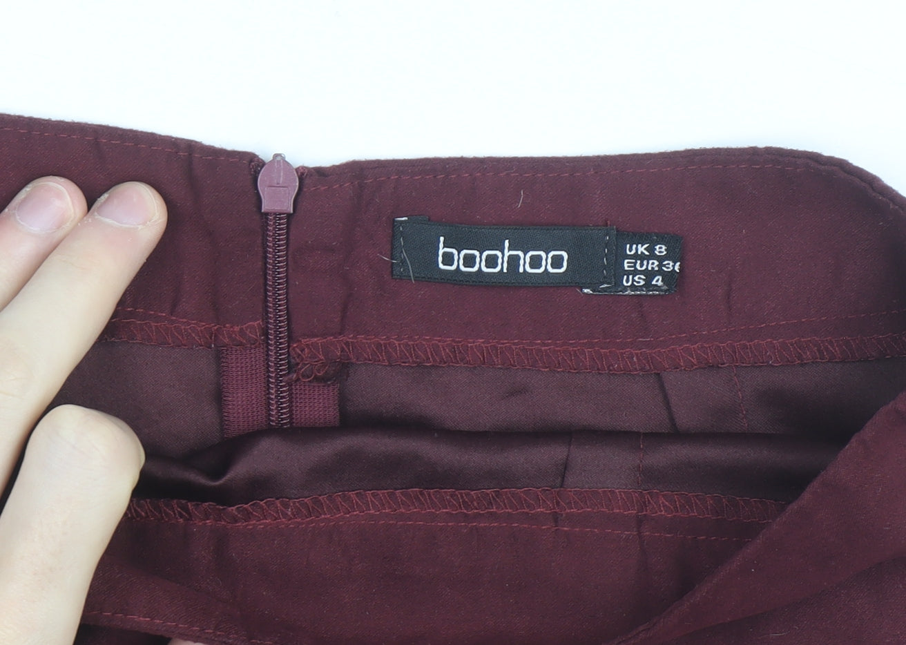 Boohoo Women Red Cotton Stretch Pencil Mini Skirt Size 8