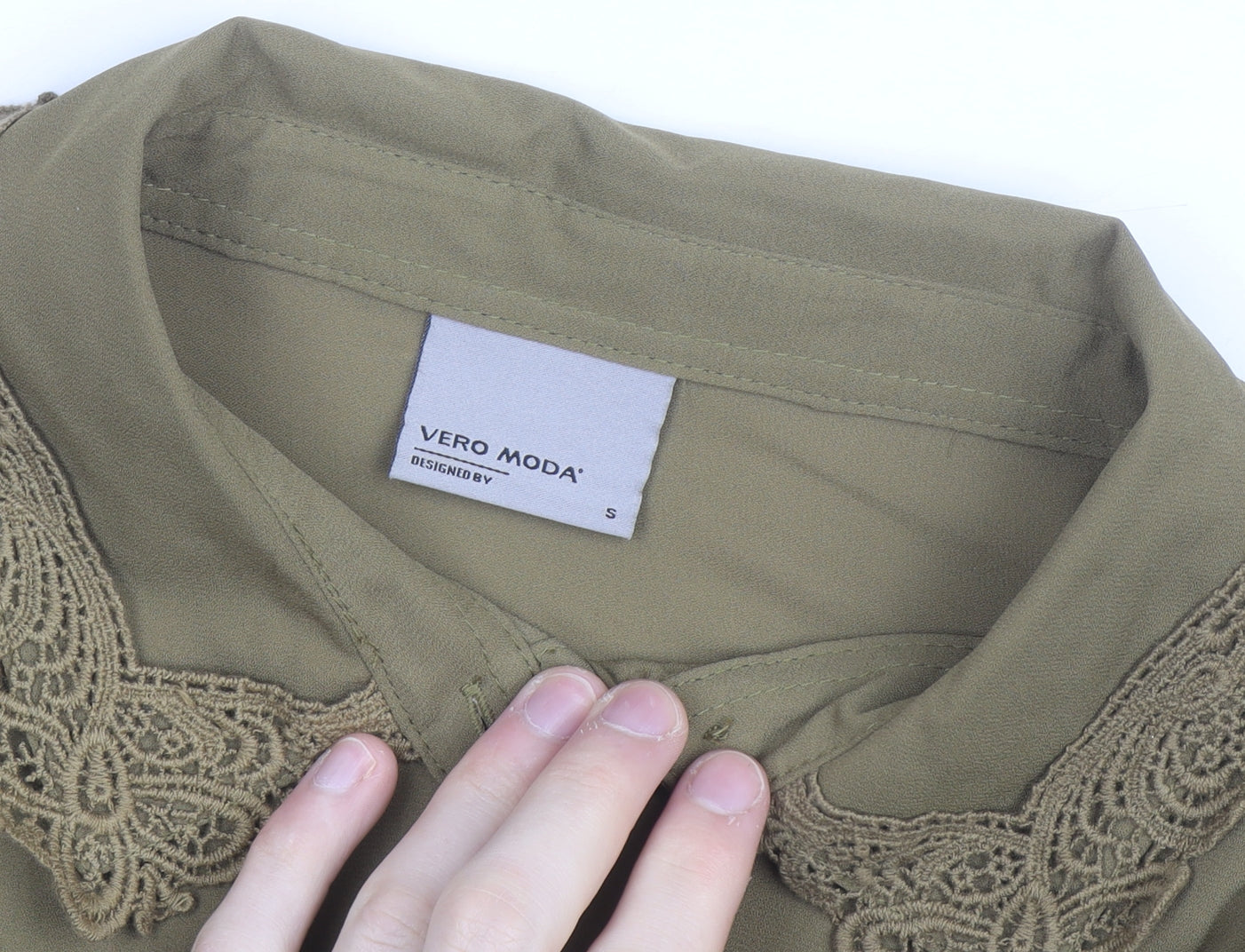 Vero Moda Women Green Collared Long Sleeve Woven Blouse Size S
