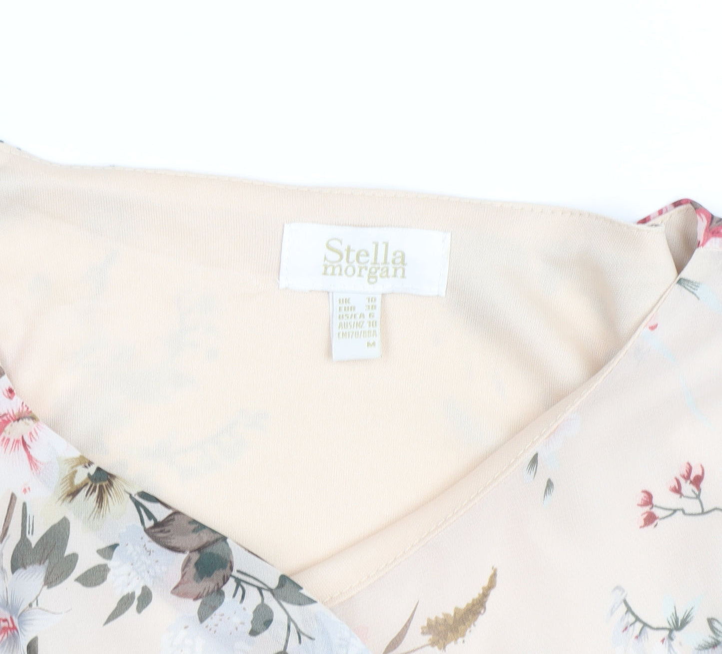 Stella Morgan Women Beige Floral Chiffon 3/4 Sleeve Tunic Blouse UK 10