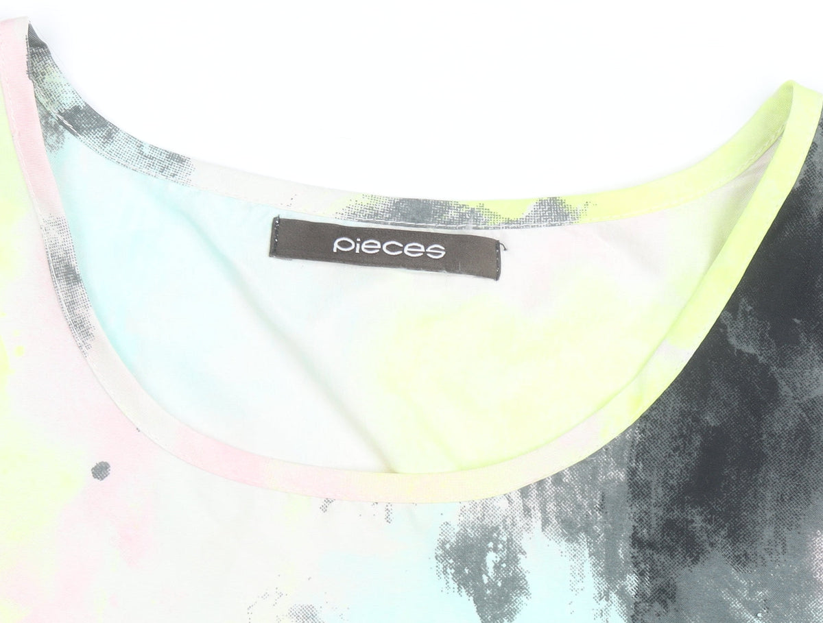 Pieces Women's Multicoloured Sleeveless Round Neck T-Shirt Size M